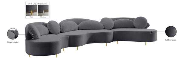 Vivacious Velvet / Engineered Wood / Metal / Foam Contemporary Grey Velvet 3pc. Sectional (3 Boxes) - 169" W x 60" D x 30.5" H