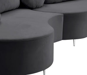 Vivacious Velvet / Engineered Wood / Metal / Foam Contemporary Grey Velvet 3pc. Sectional (3 Boxes) - 169" W x 60" D x 30.5" H