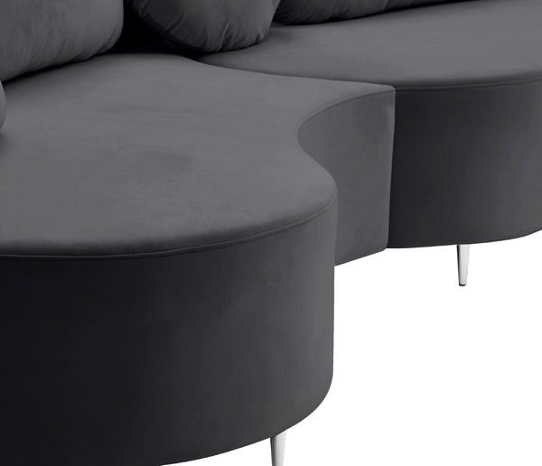 Vivacious Velvet / Engineered Wood / Metal / Foam Contemporary Grey Velvet 3pc. Sectional (3 Boxes) - 169" W x 60" D x 30.5" H