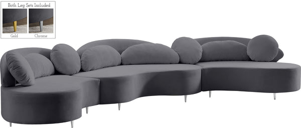 Vivacious Velvet / Engineered Wood / Metal / Foam Contemporary Grey Velvet 3pc. Sectional (3 Boxes) - 169" W x 60" D x 30.5" H