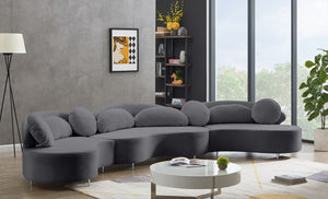 Vivacious Velvet / Engineered Wood / Metal / Foam Contemporary Grey Velvet 3pc. Sectional (3 Boxes) - 169" W x 60" D x 30.5" H
