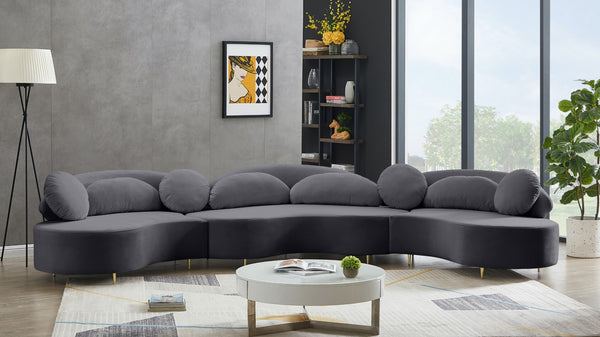 Vivacious Velvet / Engineered Wood / Metal / Foam Contemporary Grey Velvet 3pc. Sectional (3 Boxes) - 169" W x 60" D x 30.5" H