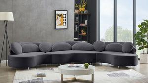 Vivacious Velvet / Engineered Wood / Metal / Foam Contemporary Grey Velvet 3pc. Sectional (3 Boxes) - 169" W x 60" D x 30.5" H