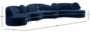 Vivacious Velvet / Engineered Wood / Metal / Foam Contemporary Navy Velvet 3pc. Sectional (3 Boxes) - 169" W x 60" D x 30.5" H