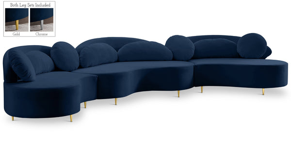 Vivacious Velvet / Engineered Wood / Metal / Foam Contemporary Navy Velvet 3pc. Sectional (3 Boxes) - 169" W x 60" D x 30.5" H