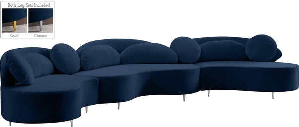 Vivacious Velvet / Engineered Wood / Metal / Foam Contemporary Navy Velvet 3pc. Sectional (3 Boxes) - 169" W x 60" D x 30.5" H