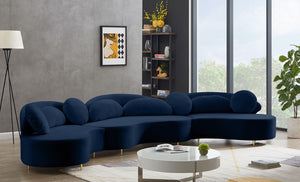 Vivacious Velvet / Engineered Wood / Metal / Foam Contemporary Navy Velvet 3pc. Sectional (3 Boxes) - 169" W x 60" D x 30.5" H