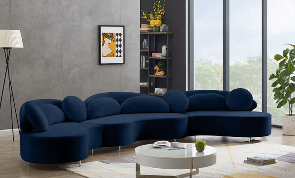 Vivacious Velvet / Engineered Wood / Metal / Foam Contemporary Navy Velvet 3pc. Sectional (3 Boxes) - 169" W x 60" D x 30.5" H