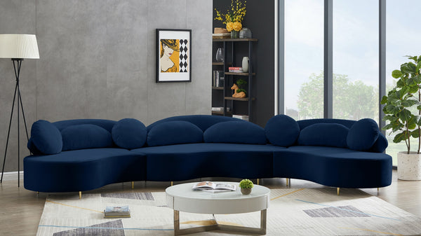 Vivacious Velvet / Engineered Wood / Metal / Foam Contemporary Navy Velvet 3pc. Sectional (3 Boxes) - 169" W x 60" D x 30.5" H