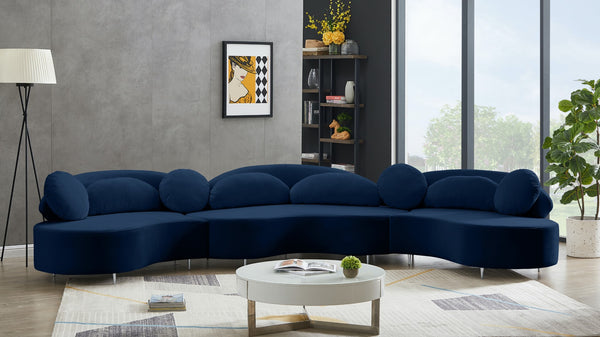Vivacious Velvet / Engineered Wood / Metal / Foam Contemporary Navy Velvet 3pc. Sectional (3 Boxes) - 169" W x 60" D x 30.5" H