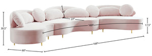 Vivacious Velvet / Engineered Wood / Metal / Foam Contemporary Pink Velvet 3pc. Sectional (3 Boxes) - 169" W x 60" D x 30.5" H