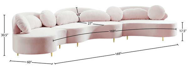 Vivacious Velvet / Engineered Wood / Metal / Foam Contemporary Pink Velvet 3pc. Sectional (3 Boxes) - 169" W x 60" D x 30.5" H