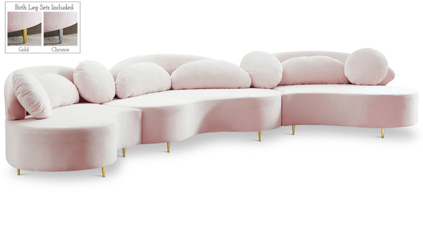 Vivacious Velvet / Engineered Wood / Metal / Foam Contemporary Pink Velvet 3pc. Sectional (3 Boxes) - 169" W x 60" D x 30.5" H