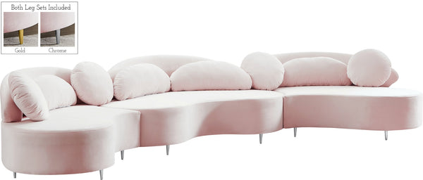 Vivacious Velvet / Engineered Wood / Metal / Foam Contemporary Pink Velvet 3pc. Sectional (3 Boxes) - 169" W x 60" D x 30.5" H