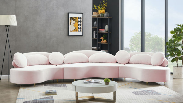 Vivacious Velvet / Engineered Wood / Metal / Foam Contemporary Pink Velvet 3pc. Sectional (3 Boxes) - 169" W x 60" D x 30.5" H