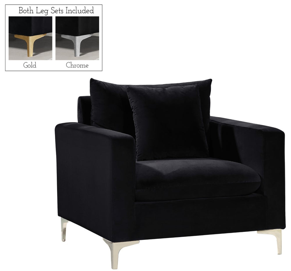 Naomi Velvet / Engineered Wood / Metal / Foam Contemporary Black Velvet Chair - 36" W x 33.5" D x 33" H