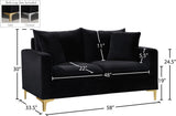 Naomi Velvet / Engineered Wood / Metal / Foam Contemporary Black Velvet Loveseat - 58" W x 33.5" D x 33" H