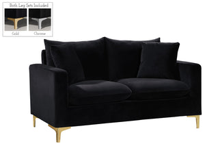 Naomi Velvet / Engineered Wood / Metal / Foam Contemporary Black Velvet Loveseat - 58" W x 33.5" D x 33" H