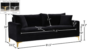 Naomi Velvet / Engineered Wood / Metal / Foam Contemporary Black Velvet Sofa - 81.5" W x 33.5" D x 33" H