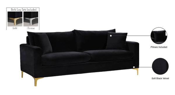 Naomi Velvet / Engineered Wood / Metal / Foam Contemporary Black Velvet Sofa - 81.5" W x 33.5" D x 33" H