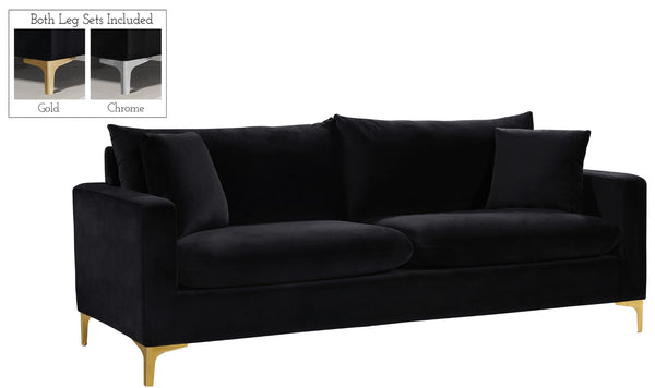 Naomi Velvet / Engineered Wood / Metal / Foam Contemporary Black Velvet Sofa - 81.5" W x 33.5" D x 33" H