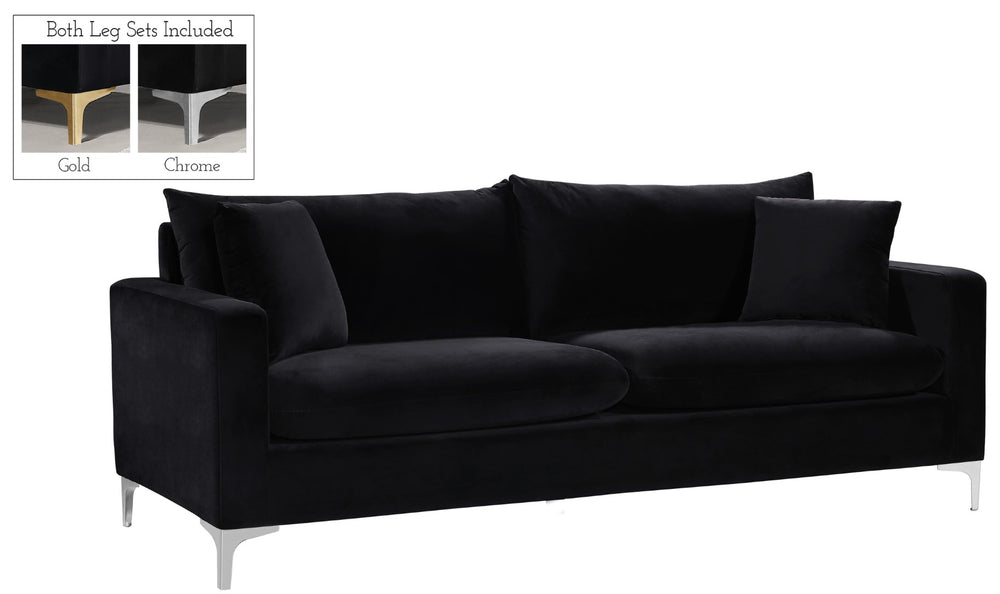 Naomi Velvet / Engineered Wood / Metal / Foam Contemporary Black Velvet Sofa - 81.5" W x 33.5" D x 33" H