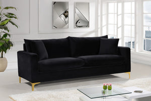 Naomi Velvet / Engineered Wood / Metal / Foam Contemporary Black Velvet Sofa - 81.5" W x 33.5" D x 33" H
