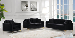 Naomi Velvet / Engineered Wood / Metal / Foam Contemporary Black Velvet Sofa - 81.5" W x 33.5" D x 33" H