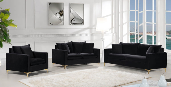 Naomi Velvet / Engineered Wood / Metal / Foam Contemporary Black Velvet Sofa - 81.5" W x 33.5" D x 33" H