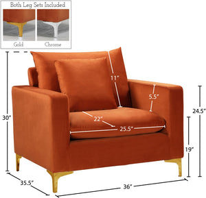 Naomi Velvet / Engineered Wood / Metal / Foam Contemporary Cognac Velvet Chair - 36" W x 33.5" D x 33" H