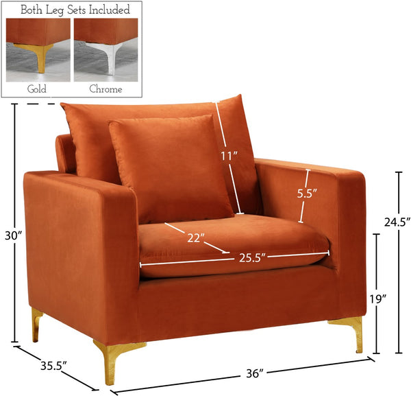 Naomi Velvet / Engineered Wood / Metal / Foam Contemporary Cognac Velvet Chair - 36" W x 33.5" D x 33" H