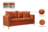 Naomi Velvet / Engineered Wood / Metal / Foam Contemporary Cognac Velvet Loveseat - 58" W x 33.5" D x 33" H