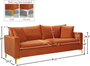 Naomi Velvet / Engineered Wood / Metal / Foam Contemporary Cognac Velvet Sofa - 81.5" W x 33.5" D x 33" H