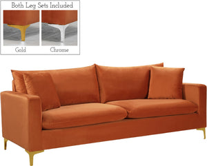 Naomi Velvet / Engineered Wood / Metal / Foam Contemporary Cognac Velvet Sofa - 81.5" W x 33.5" D x 33" H
