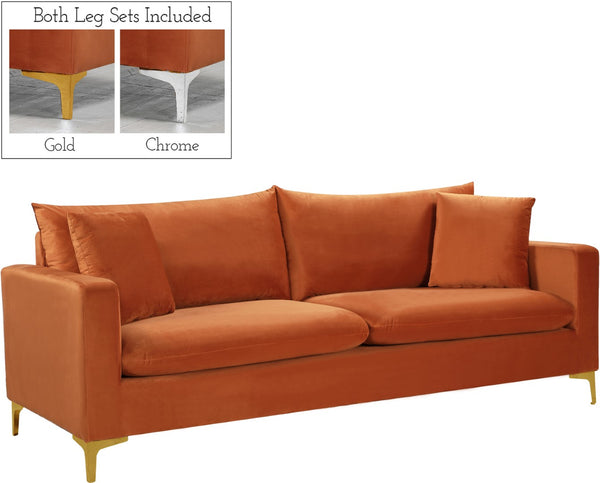 Naomi Velvet / Engineered Wood / Metal / Foam Contemporary Cognac Velvet Sofa - 81.5" W x 33.5" D x 33" H