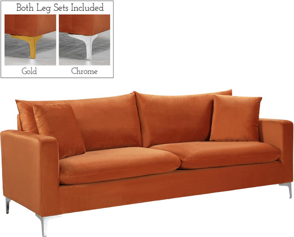 Naomi Velvet / Engineered Wood / Metal / Foam Contemporary Cognac Velvet Sofa - 81.5" W x 33.5" D x 33" H