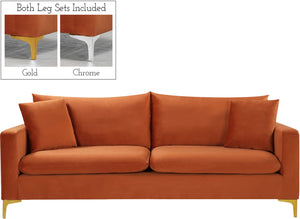 Naomi Velvet / Engineered Wood / Metal / Foam Contemporary Cognac Velvet Sofa - 81.5" W x 33.5" D x 33" H