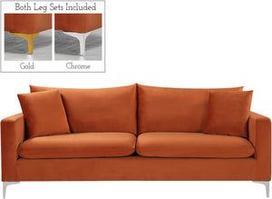 Naomi Velvet / Engineered Wood / Metal / Foam Contemporary Cognac Velvet Sofa - 81.5" W x 33.5" D x 33" H