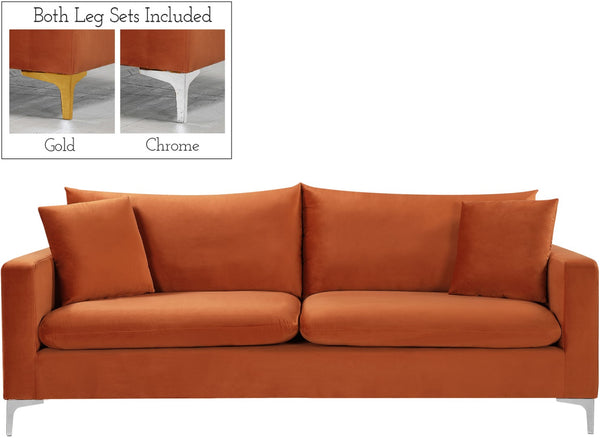 Naomi Velvet / Engineered Wood / Metal / Foam Contemporary Cognac Velvet Sofa - 81.5" W x 33.5" D x 33" H