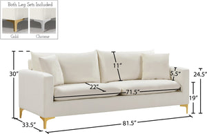 Naomi Velvet / Engineered Wood / Metal / Foam Contemporary Cream Velvet Sofa - 81.5" W x 33.5" D x 33" H