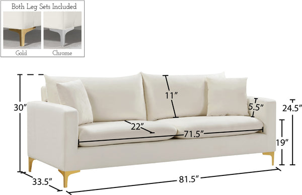 Naomi Velvet / Engineered Wood / Metal / Foam Contemporary Cream Velvet Sofa - 81.5" W x 33.5" D x 33" H