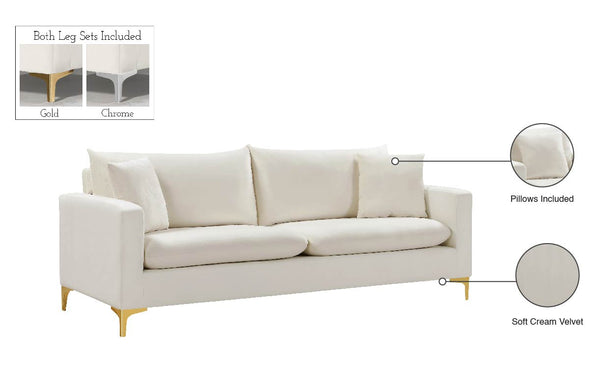 Naomi Velvet / Engineered Wood / Metal / Foam Contemporary Cream Velvet Sofa - 81.5" W x 33.5" D x 33" H
