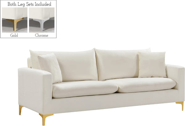 Naomi Velvet / Engineered Wood / Metal / Foam Contemporary Cream Velvet Sofa - 81.5" W x 33.5" D x 33" H