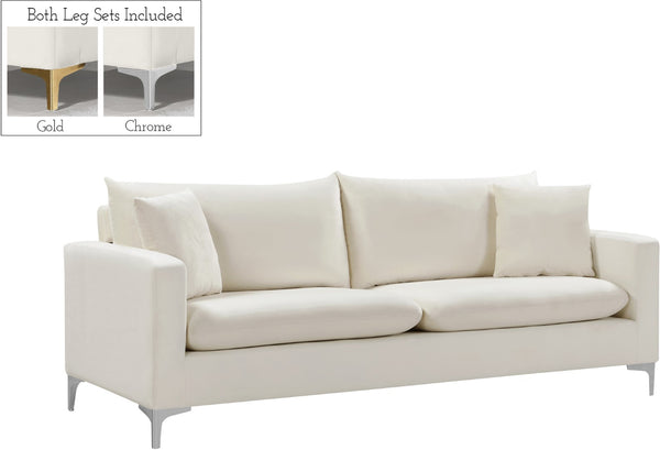 Naomi Velvet / Engineered Wood / Metal / Foam Contemporary Cream Velvet Sofa - 81.5" W x 33.5" D x 33" H