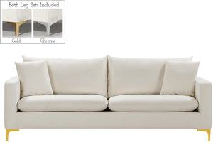 Naomi Velvet / Engineered Wood / Metal / Foam Contemporary Cream Velvet Sofa - 81.5" W x 33.5" D x 33" H
