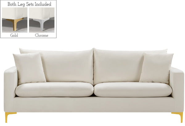 Naomi Velvet / Engineered Wood / Metal / Foam Contemporary Cream Velvet Sofa - 81.5" W x 33.5" D x 33" H