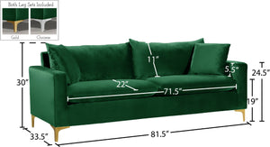 Naomi Velvet / Engineered Wood / Metal / Foam Contemporary Green Velvet Sofa - 81.5" W x 33.5" D x 33" H