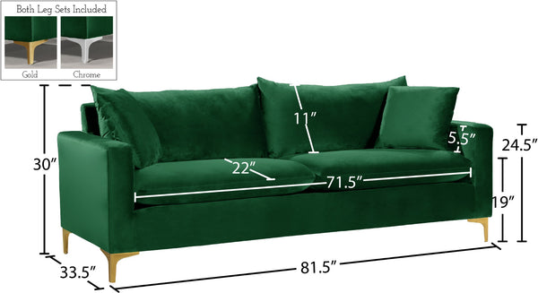 Naomi Velvet / Engineered Wood / Metal / Foam Contemporary Green Velvet Sofa - 81.5" W x 33.5" D x 33" H