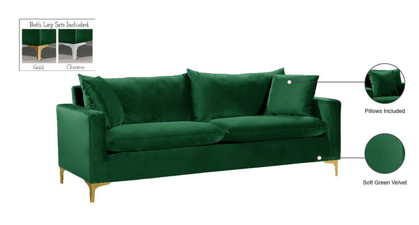 Naomi Velvet / Engineered Wood / Metal / Foam Contemporary Green Velvet Sofa - 81.5" W x 33.5" D x 33" H