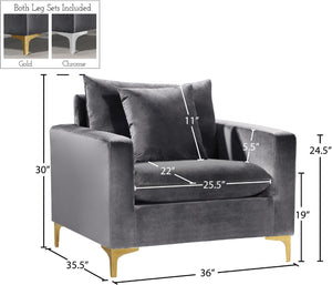 Naomi Velvet / Engineered Wood / Metal / Foam Contemporary Grey Velvet Chair - 36" W x 33.5" D x 33" H